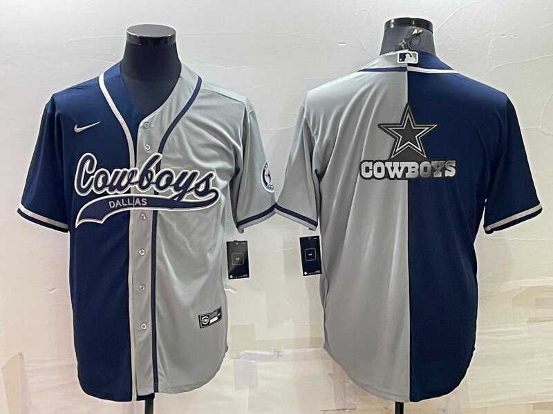 Men's Dallas Cowboys Navy Grey Split Team Big Logo With Patch Cool Base Stitched Baseball Jersey,We sell and wholesale Men's Dallas Cowboys Navy Grey Split Team Big Logo With Patch Cool Base Stitched Baseball Jersey on line form chian!